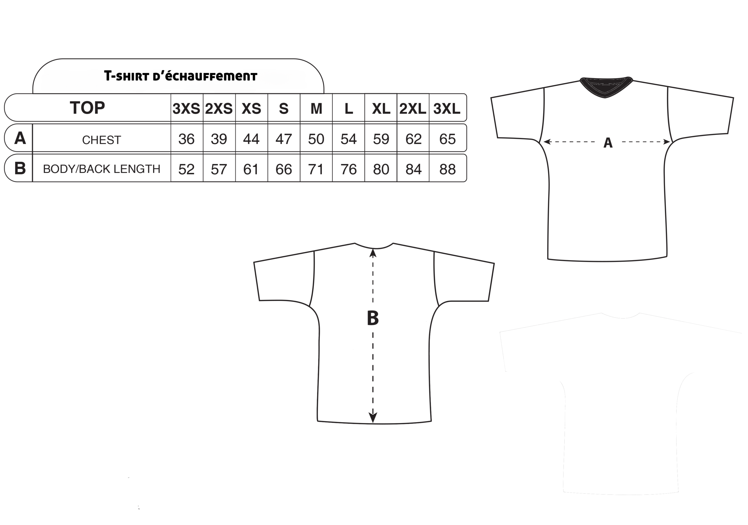 Taille t-shirt d'échauffement